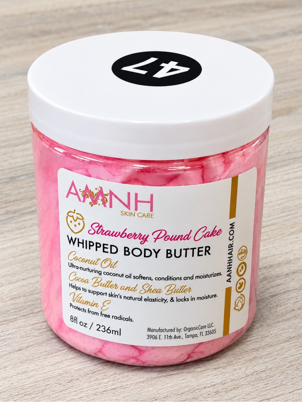 NEW Aminnah Skincare Strawberry Pound Cake Whipped Body Butter Jar